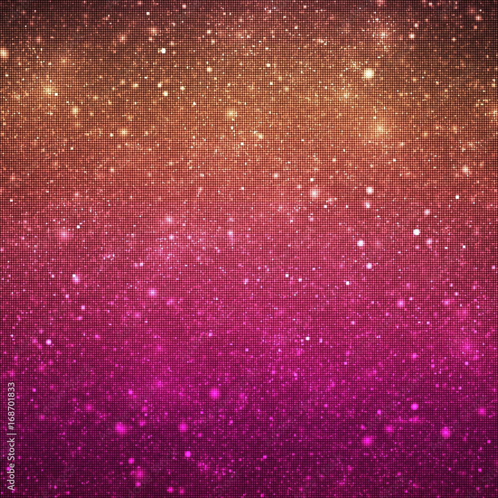 Abstract glittering texture with sparkles on black background. Orange and pink gradient. Fantasy fractal design. Digital art. 3D rendering.