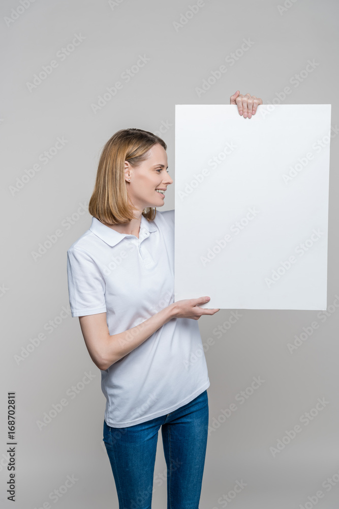 woman with blank board woman with blank board