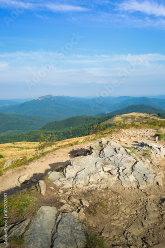 Fototapeta Naklejka Na Ścianę i Meble -  Polskie Bieszczady. Widok z bukowego berda, w oddali połonina Caryńska