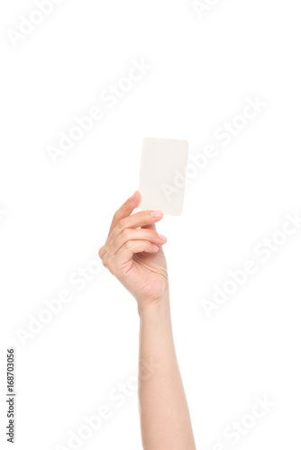 hand holding blank card