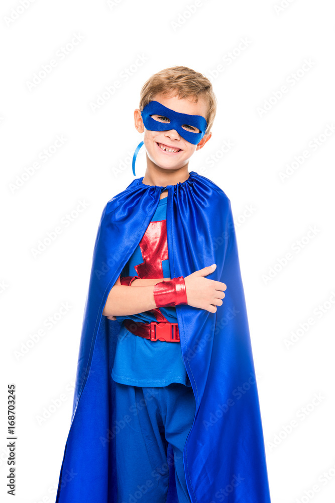 superhero boy with blue cape superhero boy with blue cape