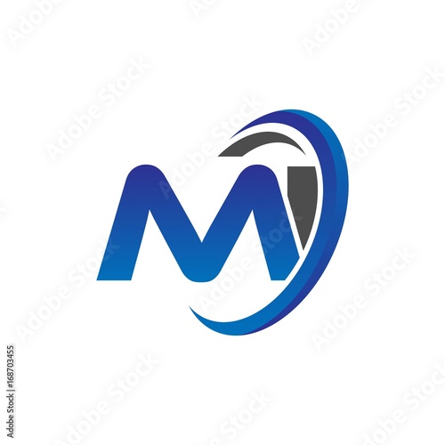 vector initial logo letters mi with circle swoosh blue gray