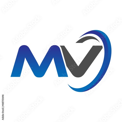 vector initial logo letters mv with circle swoosh blue gray