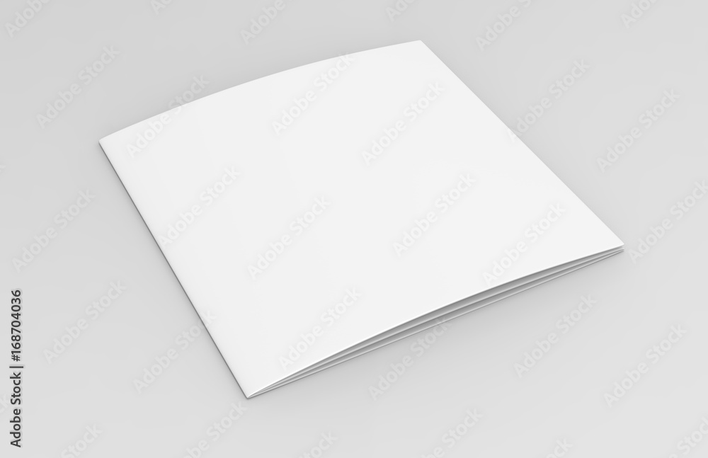 Blank white empty square tri fold catalogs brochure flyer, with clipping path, changeable background for mock up and template design. 3d render illustration. Blank white empty square tri fold catalogs brochure flyer, with clipping path, changeable background for mock up and template design. 3d render illustration.