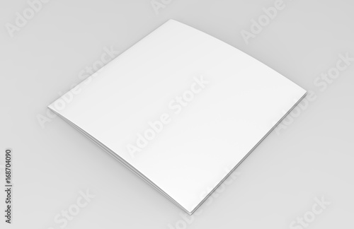Blank white empty square tri fold catalogs brochure flyer, with clipping path, changeable background for mock up and template design. 3d render illustration. © godesignz