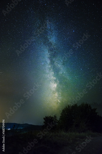 Night sky with bright milky way galaxy display photo
