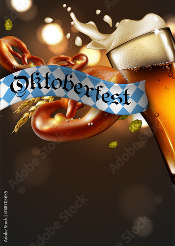 Advertising traditional beer festival Oktoberfest. Highly detailed illustration.