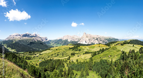 wide panorama of alta badia region on summer in northern italy