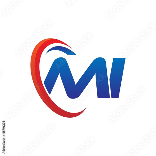 dynamic vector initial letters logo mi with circle swoosh red blue