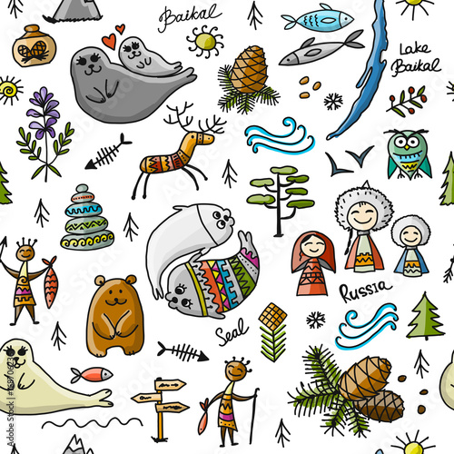 Travel to Baikal, Russia. Seamless pattern for your design