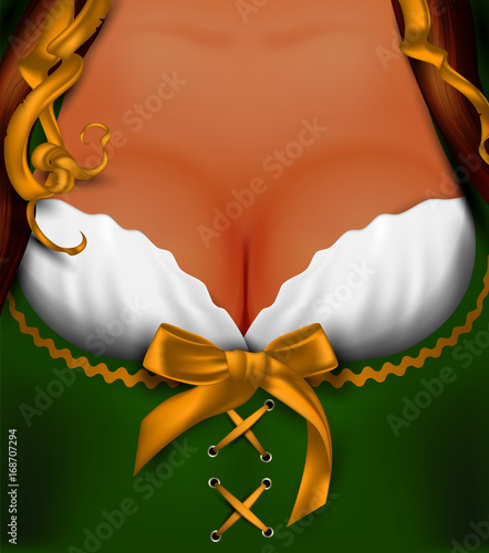 Waitress. Women's festive decollete, high detailed delicious illustration