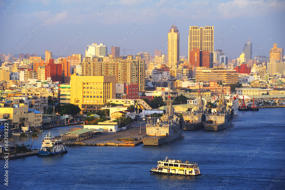 Beautiful scenery of Kaohsiung harbor at sunset