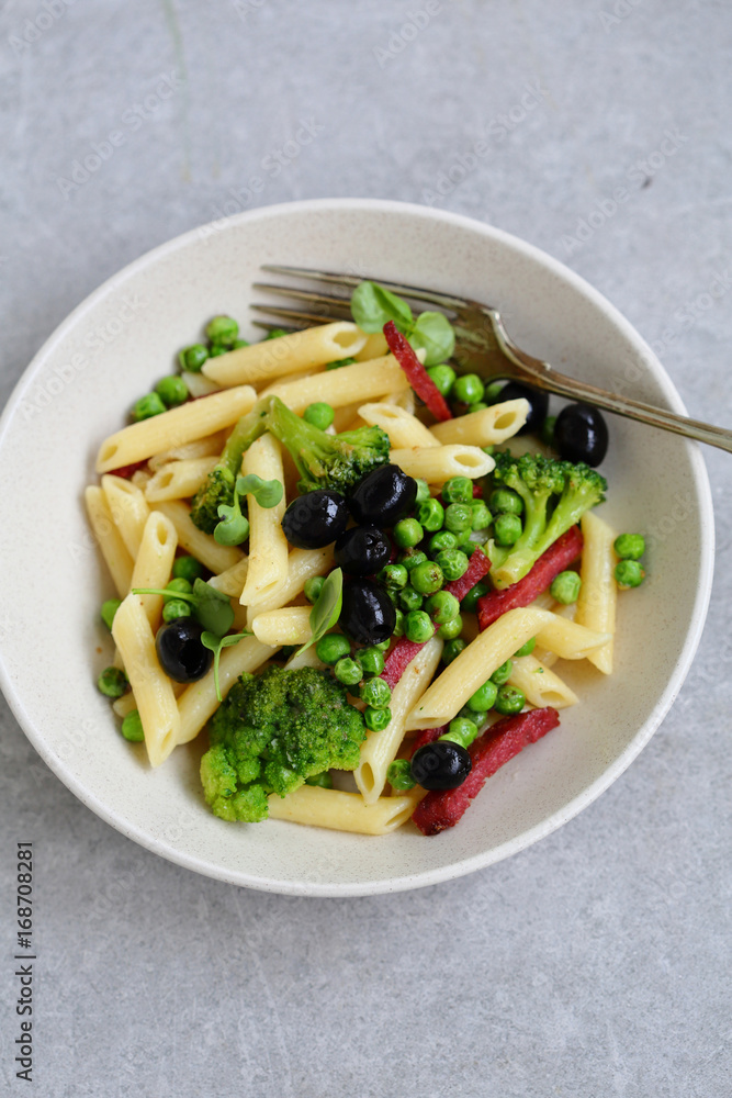 penne with salami and vegetables penne with salami and vegetables