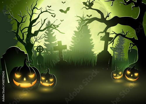 Halloween background with scary pumpkins