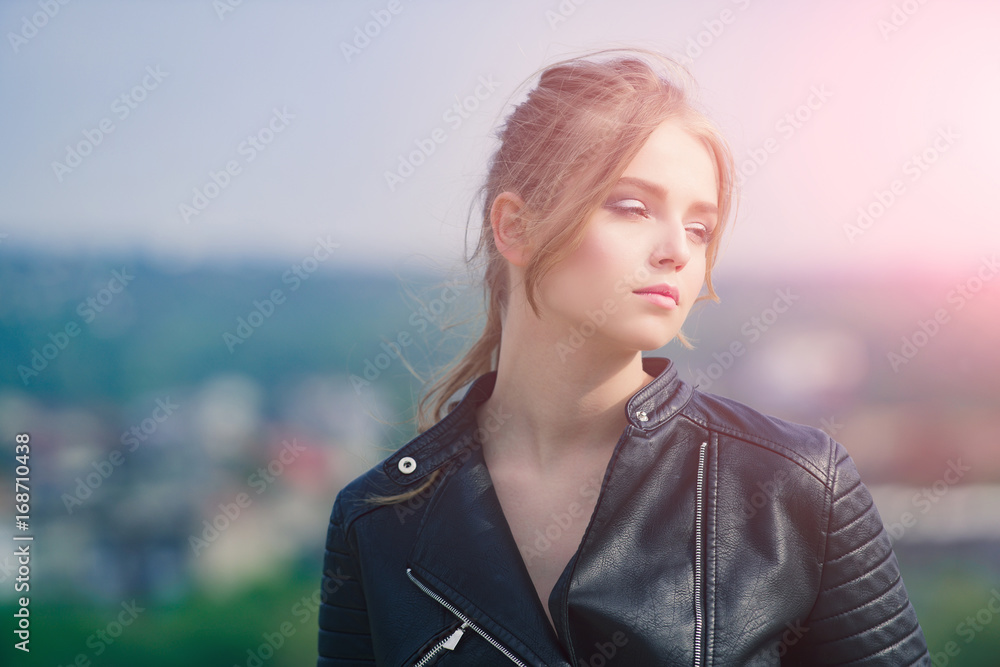 Girl in leather jacket. Girl in leather jacket.