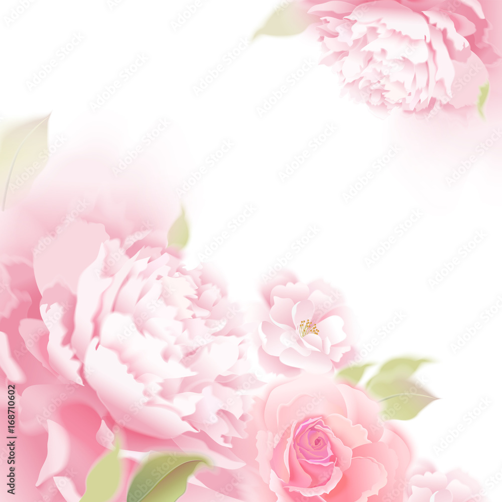 Fototapeta premium Vector card with rosesand peonies.