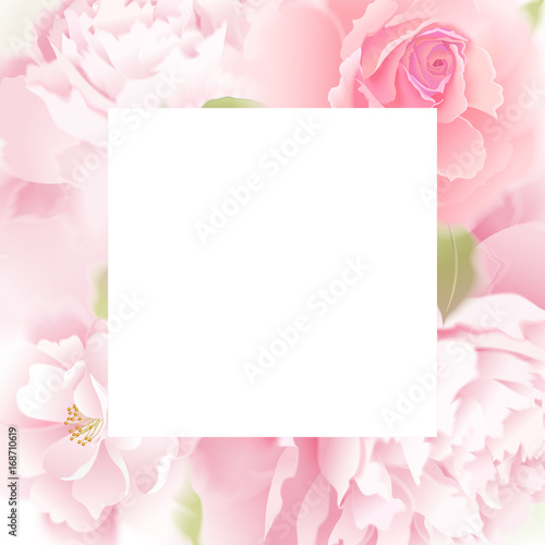 Vector card with rosesand peonies.