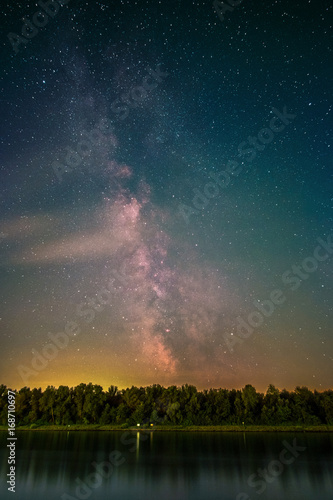 The Galactic Center as seen from the shore of the river Rhine at Mannheim in Germany.