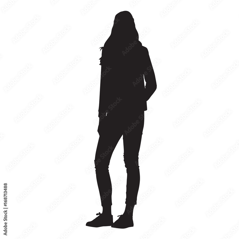 Slim tall woman standing, isolated vector silhouette Stock Vector ...