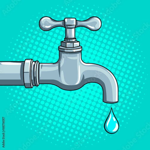 Water tap with drop pop art vector