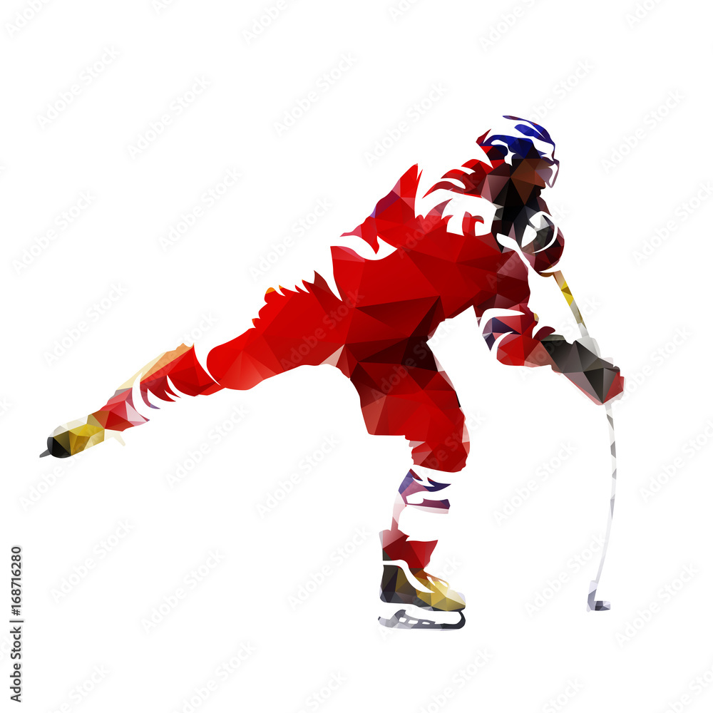Fototapeta premium Polygonal ice hockey player, abtract vector silhouette