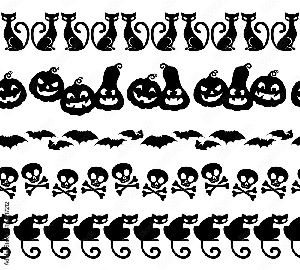 Halloween black icons borders set.