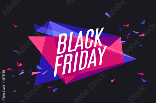 Banner with text Black Friday for emotion, blame and curiosity. Design element for sale theme, shop, market. Poster for sale and discount on color and black background. Vector Illustration