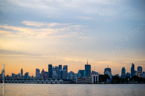 Photography Bangkok skyline cityscape at sunset twilight. Thailand