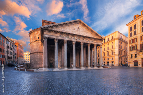 Photography view of Pantheon in the morning. Rome. Italy.
