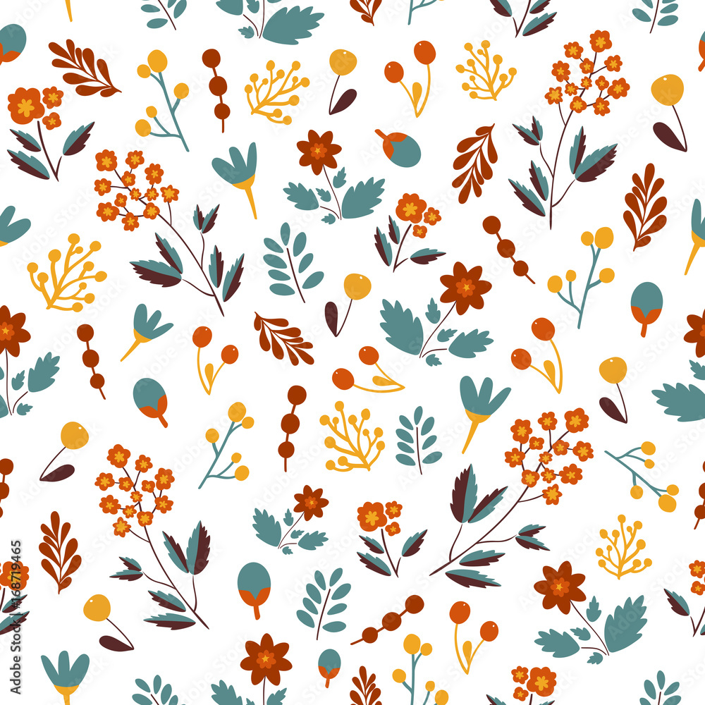 Seamless beautiful floral pattern with herbs and flowers