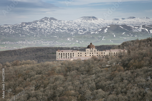 Mountains with the buildingof early spring in Armenia