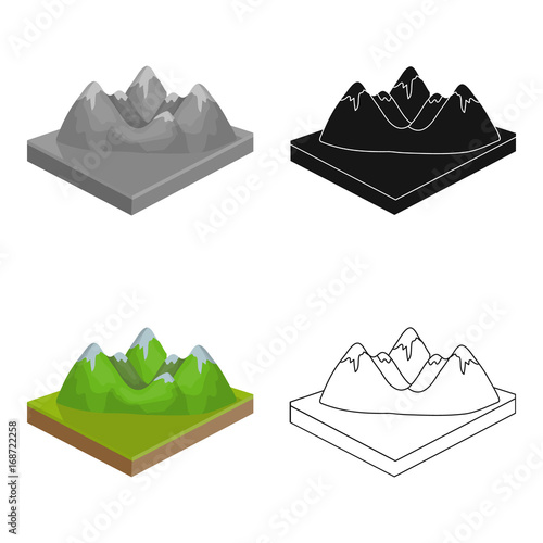 Mountains, rocks and landscape. Relief and mountains single icon in cartoon style isometric vector symbol stock illustration web.