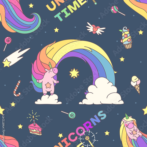 vector seamless pattern. Unicorns time concept. 000