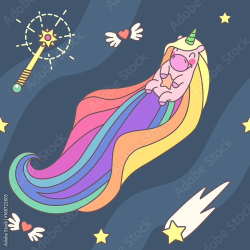 vector seamless pattern. Unicorns time concept. 005