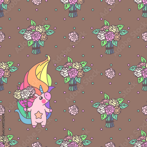 vector seamless pattern. Unicorns time concept. 006
