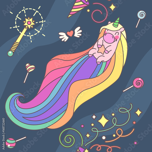 vector seamless pattern. Unicorns time concept. 009