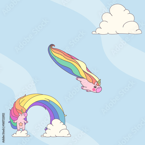 vector seamless pattern. Unicorns time concept. 016