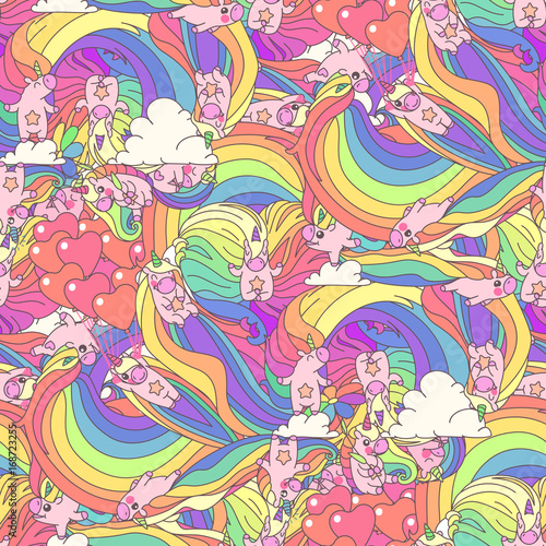 vector seamless pattern. Unicorns time concept. 019 