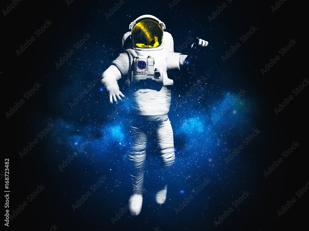 Drawing on clothes Astronaut posing on black background 3d render image