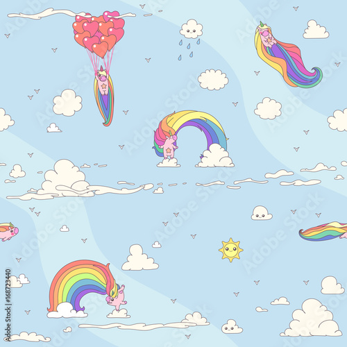 vector seamless pattern. Unicorns time concept. 027
