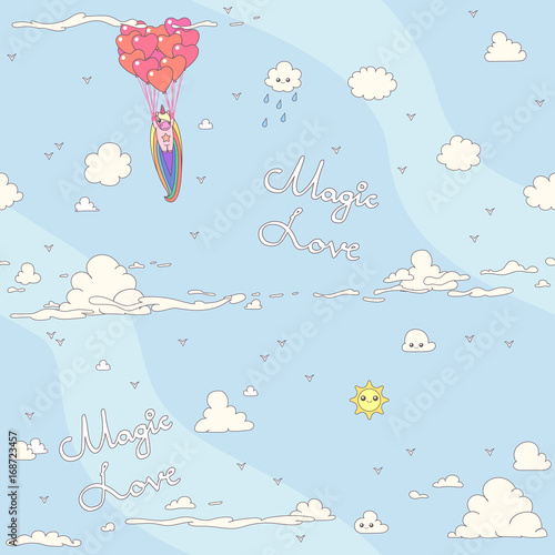 vector seamless pattern. Unicorns time concept. 026
