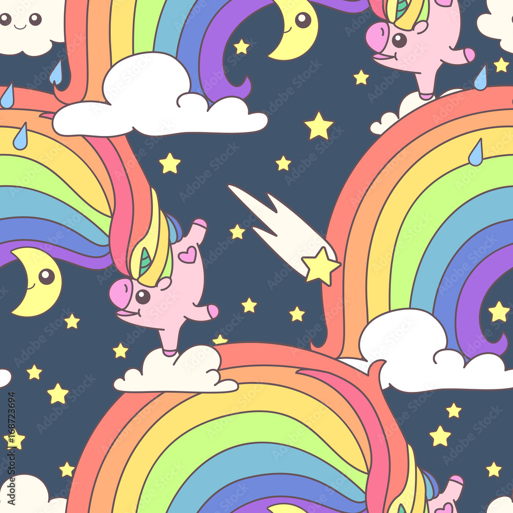 vector seamless pattern. Unicorns time concept. 036