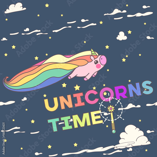 vector seamless pattern. Unicorns time concept. 041
