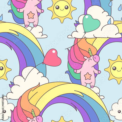vector seamless pattern. Unicorns time concept. 039