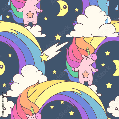 vector seamless pattern. Unicorns time concept. 038