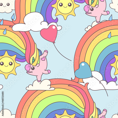 vector seamless pattern. Unicorns time concept. 037