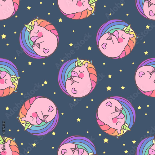 vector seamless pattern. Unicorns time concept. 055