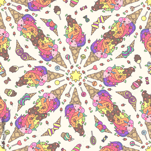 vector seamless pattern. Unicorns time concept. 053