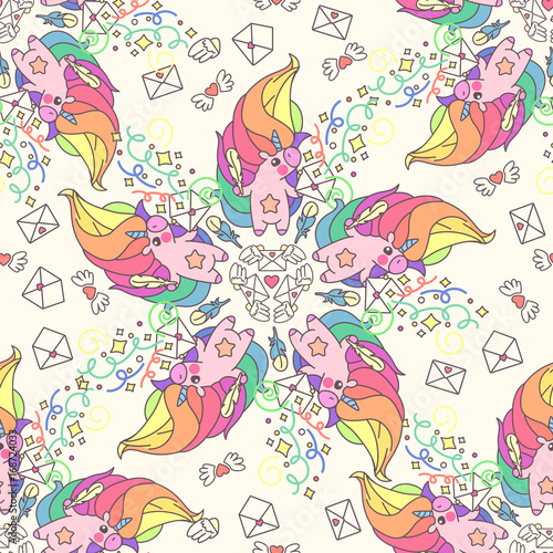 vector seamless pattern. Unicorns time concept. 048