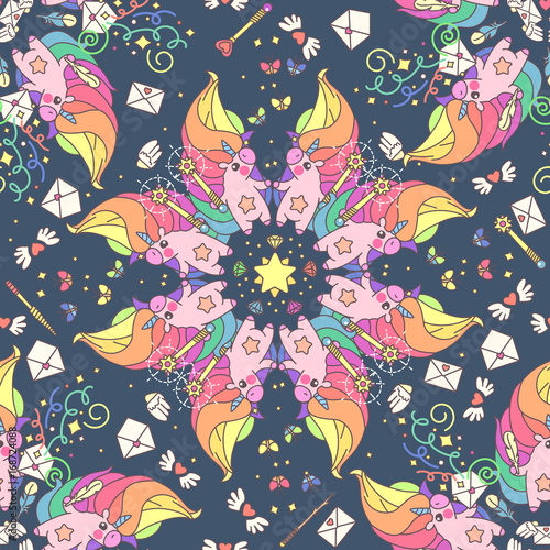 vector seamless pattern. Unicorns time concept. 046